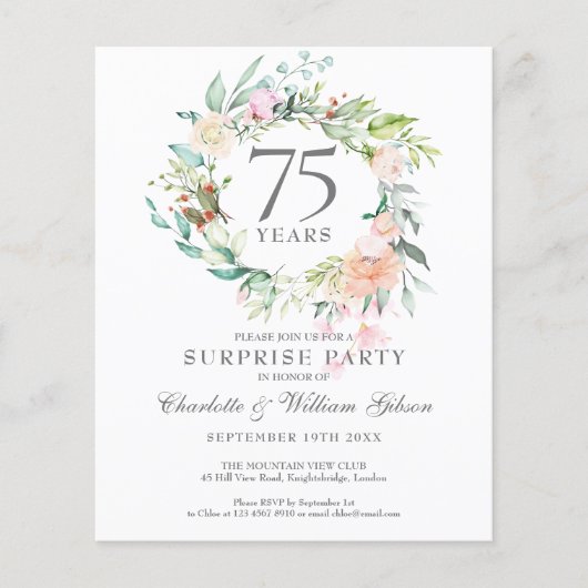 Papier Budget Surprise Party 75e anniversaire Invitation (Devant)