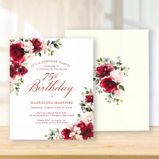 Papier BUDGET SURPRISE PARTY 75th Birthday Pink Red Rose