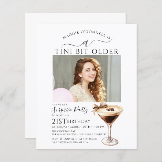 Papier BUDGET SURPRISE PARTY Tini Bit Older Martini 21e (Devant / Derrière)