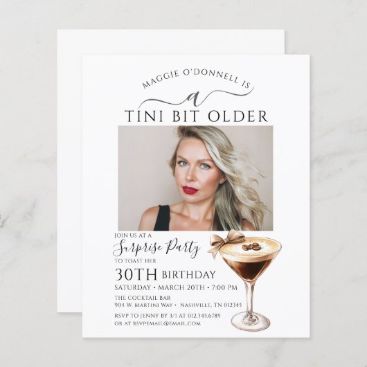 Papier BUDGET SURPRISE PARTY Tini Bit Older Martini 30e (Devant / Derrière)