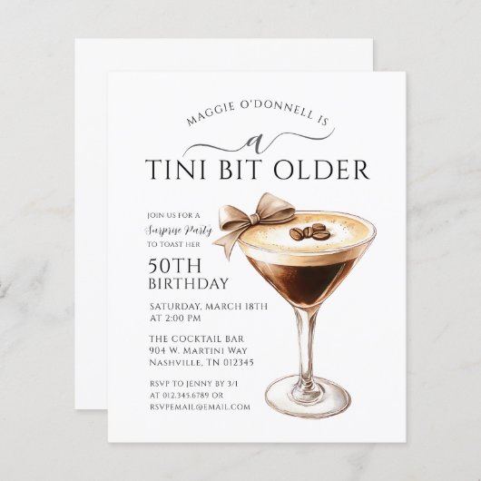 Papier BUDGET SURPRISE PARTY Tini Bit Older Martini 50e (Devant / Derrière)