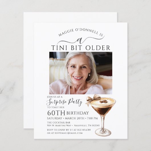 Papier BUDGET SURPRISE PARTY Tini Bit Older Martini 60e (Devant / Derrière)