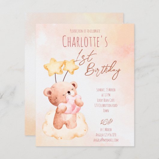 Papier Budget Sweddy ours en peluche fête d'anniversaire (Devant / Derrière)