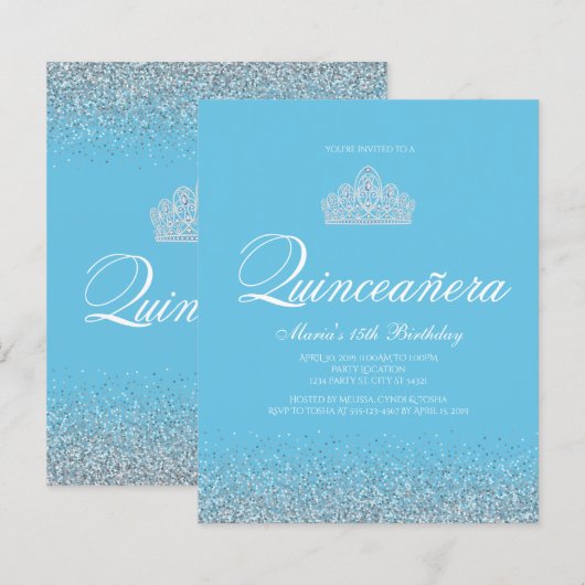 Papier Budget Sweet 15, Light Blue Quinceanera Invitation (Devant / Derrière)