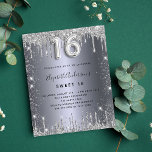 Papier Budget Sweet 16 anniversaire parties scintillant a<br><div class="desc">Une invitation moderne,  élégante et glamour pour une soirée Sweet 16,  16e anniversaire de fille. Un arrière - plan faux argenté,  décoré de poussière de parties scintillant. Personnalisez et ajoutez votre nom et les détails de votre fête. Le numéro 16 est écrit avec une police de style ballon,  script.</div>