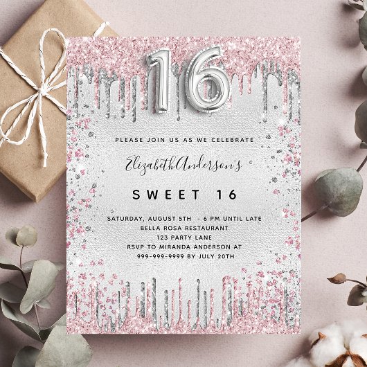 Papier Budget Sweet 16 ans argent rose parties scintillan
