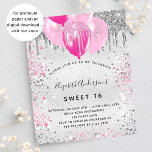 Papier Budget Sweet 16 ans parties scintillant rose argen<br><div class="desc">Pour un élégant Sweet 16,  16e anniversaire. Un arrière - plan métallique à l'aspect faux argenté. Décoré de parties scintillant rose et faux argent et de ballons. Personnalisez et ajoutez un nom,  un âge et des détails de la fête. Le nom est écrit avec un script de style manuscrit</div>