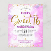 Papier Budget Sweet 16 Aquarelle rose Invitation de scrip (Devant)