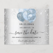 Papier Budget Sweet 16 argent bleu enregistrer la date (Devant)