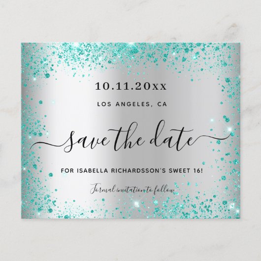 Papier Budget Sweet 16 argent turquoise enregistrer la da (Devant)