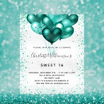 Papier Budget Sweet 16 argent turquoise parties scintilla<br><div class="desc">Pour un élégant Sweet 16,  16e anniversaire. Un arrière - plan métallique à l'aspect faux argenté. Décoré de poussière turquoise de parties scintillant et de ballons. Personnalisez et ajoutez un nom,  un âge et des détails de la fête. Le nom est écrit avec un script de style manuscrit</div>