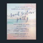 Papier BUDGET Sweet 16 Beach Party Invitation<br><div class="desc">Un bon rapport qualité-prix version BUDGET de notre chic rose et turquoise aqua bleu océan coucher de soleil de plage avec feuille de palmier or rose et un dégradé brumeux arrière - plan sur un thème d'été doux invitation 16 anniversaire. Tous les termes peuvent être changés pour travailler pour n'importe...</div>