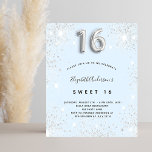 Papier Budget Sweet 16 bébé bleu argent parties scintilla<br><div class="desc">Une invitation moderne, élégante et glamour pour une soirée Sweet 16, 16e anniversaire de fille. Un arrière - plan bleu bébé, décoré avec de la poussière de parties scintillant fausse argent. Personnalisez et ajoutez votre nom et les détails de votre fête. Le numéro 16 est écrit avec une police de...</div>