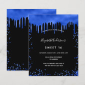 Papier Budget Sweet 16 black royal bleu invitation (Devant / Derrière)