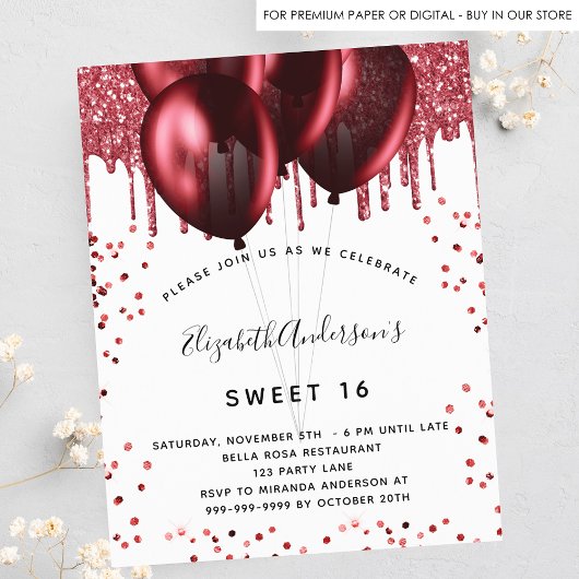 Papier Budget Sweet 16 blanc rouge parties scintillant in