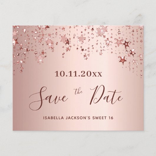 Papier Budget Sweet 16 blush or rose Enregistrer la date (Devant)
