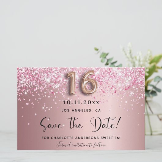 Papier Budget Sweet 16 blush rose enregistrer la date (Debout devant)