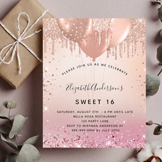 Papier Budget Sweet 16 blush rose rose rose invitation