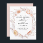 Papier Budget Sweet 16 Boho Dusty rose Floral Anniversair<br><div class="desc">Budget Boho Dusty rose Floral Botanique Bohème Tropical Watercolor Cadre Printemps,  Été,  Automne,  Automne Sweet 16 Anniversaire Fête Invitations - comprend une belle et élégante typographie script avec des fleurs botaniques modernes du désert pour la spéciale Sweet sixteen 16ème Fête Anniversaire.</div>