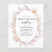 Papier Budget Sweet 16 Boho Dusty rose Floral Anniversair (Devant)