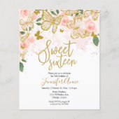 Papier Budget Sweet 16 Butterfly Invitation Blush Floral (Devant)