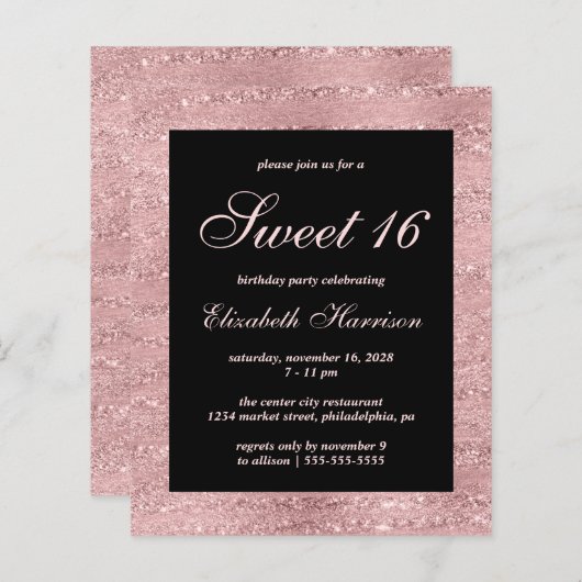 Papier Budget Sweet 16 Elégant Rose Gold fête d'anniversa (Devant / Derrière)
