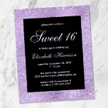 Papier Budget Sweet 16 Élégante Purple Anniversaire<br><div class="desc">Élégante et économique douce invitation de fête de 16 ans avec "Sweet sixteen" et son nom dans un élégant script violet clair et un arrière - plan brillant violet et noir.</div>