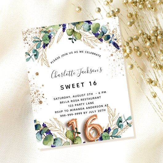 Papier Budget Sweet 16 eucalyptus parties scintillant ver
