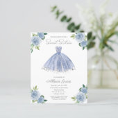 Papier Budget Sweet 16 Invitation Argent Dusty Blue Gown (Debout devant)