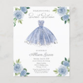 Papier Budget Sweet 16 Invitation Argent Dusty Blue Gown (Devant)