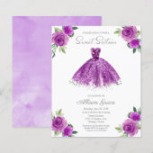 Papier Budget Sweet 16 Invitation Argent Purple Gown (Devant / Derrière)