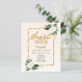 Papier Budget Sweet 16 Invitation Blanc Blush Floral (Debout devant)