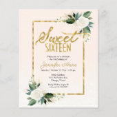 Papier Budget Sweet 16 Invitation Blanc Blush Floral (Devant)