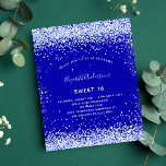Papier Budget Sweet 16 invitation bleu royal blanc<br><div class="desc">Une invitation moderne,  élégante et glamour pour une fête Sweet 16,  16e anniversaire. Un arrière - plan bleu royal,  décoré de faux éclats de parties scintillant. Personnalisez et ajoutez votre nom et les détails de votre fête.</div>