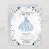 Papier Budget Sweet 16 Invitation Blue Floral robe (Devant / Derrière)