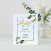 Papier Budget Sweet 16 Invitation Floral Sur Dusty Blue (Debout devant)