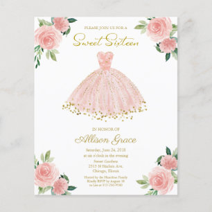 Papier Budget Sweet 16 Invitation Gold Rose Blush Gown