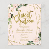 Papier Budget Sweet 16 Invitation Or Rose Blush Floral (Devant)