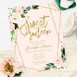 Papier Budget Sweet 16 Invitation Or Rose Blush Floral<br><div class="desc">Belle florale rose vif, invitation à la fête du 16ème anniversaire. Facile à personnaliser avec vos détails. Contactez-moi par conversation si vous avez des questions sur l'oeuvre ou avez besoin d'une personnalisation. Vérifiez la collection pour plus d'éléments. VEUILLEZ NOTER : Pour obtenir de l'aide sur les commandes, l'expédition, l'information sur...</div>