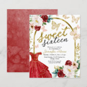 Papier Budget Sweet 16 Invitation Robe Florale Papillon (Devant / Derrière)