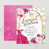 Papier Budget Sweet 16 Invitation Robe Florale Papillon (Devant / Derrière)