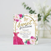 Papier Budget Sweet 16 Invitation Robe Florale Papillon (Debout devant)