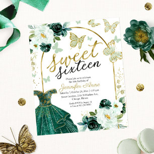 Papier Budget Sweet 16 Invitation Robe Florale Papillon