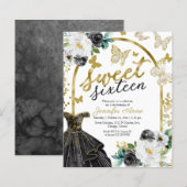 Papier Budget Sweet 16 Invitation Robe Florale Papillon (Devant / Derrière)