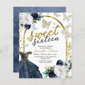 Papier Budget Sweet 16 Invitation Robe Florale Papillon (Devant / Derrière)