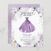 Papier Budget Sweet 16 Invitation Robe Florale violet (Devant / Derrière)