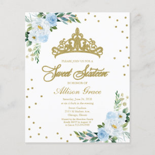 Papier Budget Sweet 16 Invitation Tiara Dusty Blue Floral