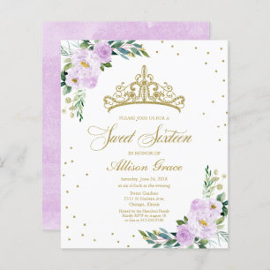 Papier Budget Sweet 16 Invitation Tiara Lavender Floral