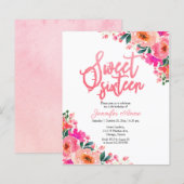 Papier Budget Sweet 16 Invitations Hot Rose Floral (Devant / Derrière)