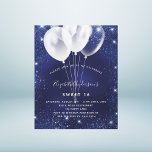 Papier Budget Sweet 16 marine bleu ballon invitation<br><div class="desc">Une invitation moderne,  élégante et glamour pour une fête Sweet 16,  16e anniversaire. Un arrière - plan bleu marine,  décoré de faux éclats de parties scintillant et de ballons blancs. La couleur bleue est inégale. Personnalisez et ajoutez votre nom et les détails de votre fête.</div>